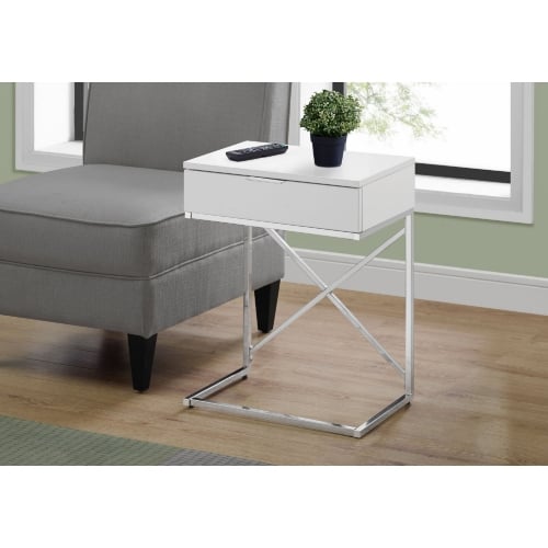 24"H Accent Table in Glossy White & Chrome Metal